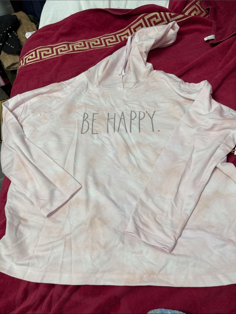 Rae Dunn Pink "Be Happy" Hoodie Sweater